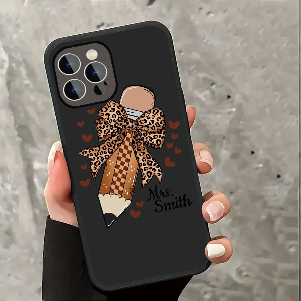 1Pc Black For iPhone 13 Pro Leopard Print Bow Phone Case