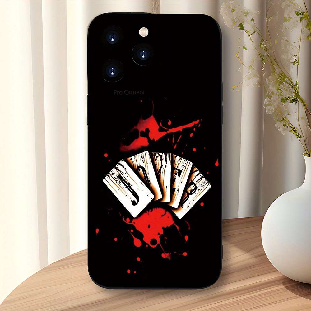 1Pc Black For iPhone 13 Card Themed Pattern Phone Case