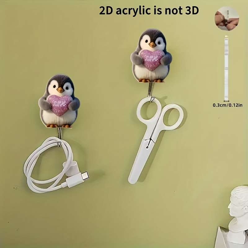 2D Flat Penguin Cartoon Pattern Hook Wall Mount For Kitchen
