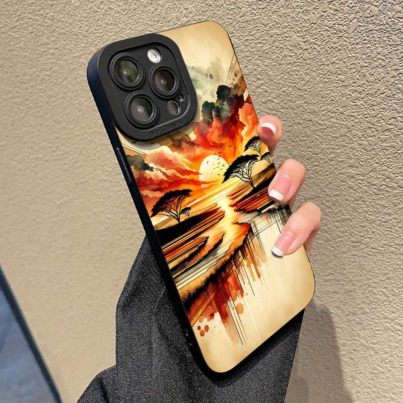 1Pc Mixed Color For iPhone 14 Pro African Savanna Sunset Scenery Phone Case