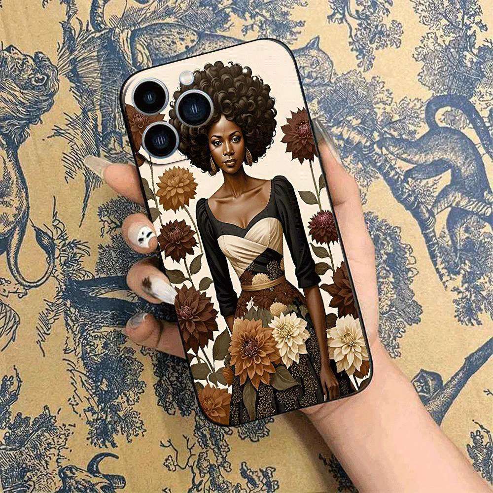 1Pc Black For iPhone 16 Pro Max African Girl Phone Case