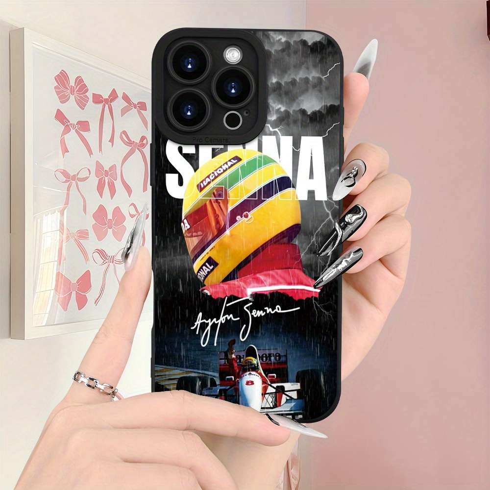 1Pc Black For iPhone 16 F1 Racing Pattern Phone Case