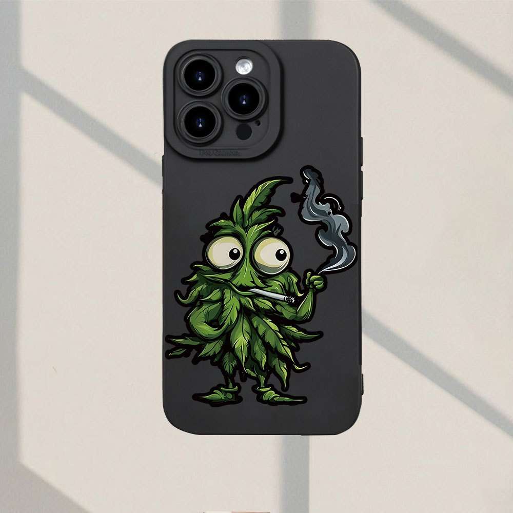 1Pc Black For iPhone 11 Cartoon Marijuana Leaves Phone Case