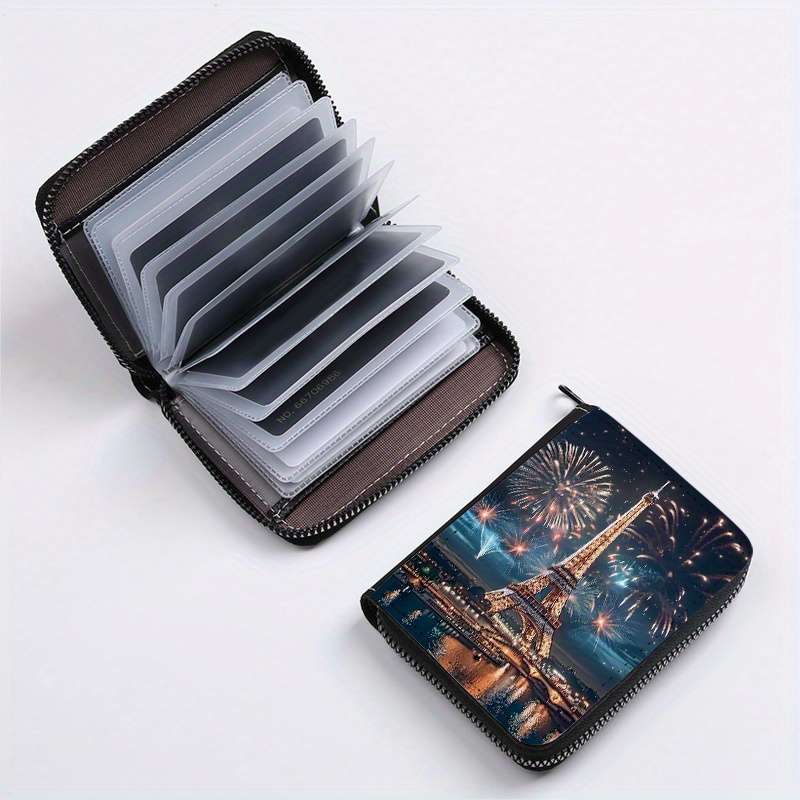 Paris Eiffel Tower Single-Sided Print Clutch Bag With 24 Card Slots And Multiple Card Inser