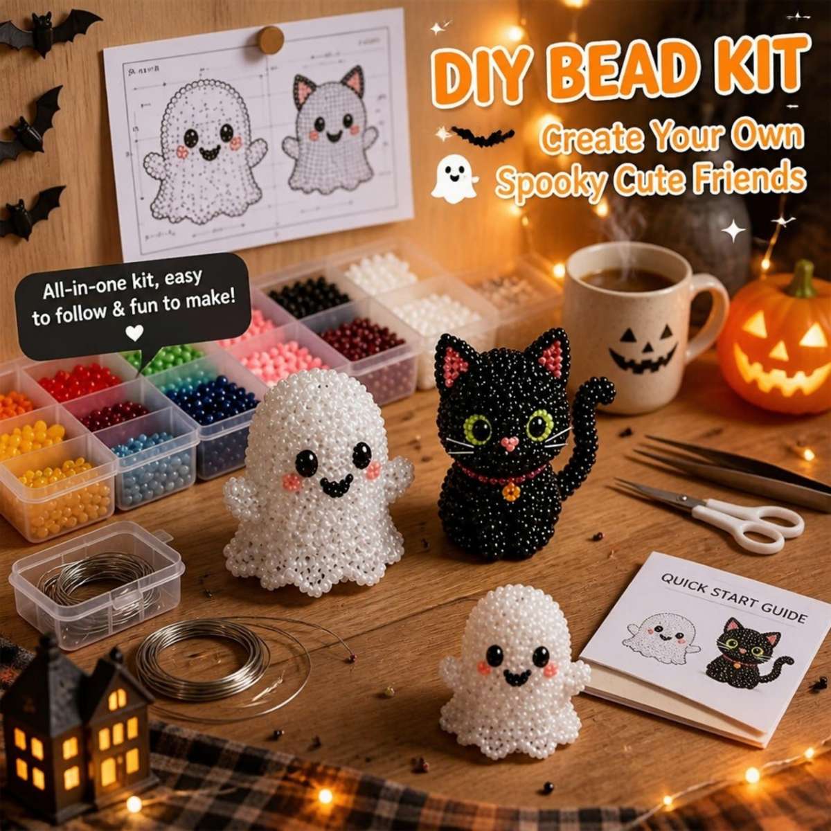 Perler Bead Set Halloween Cute Diy Beaded Set  4 Pieces