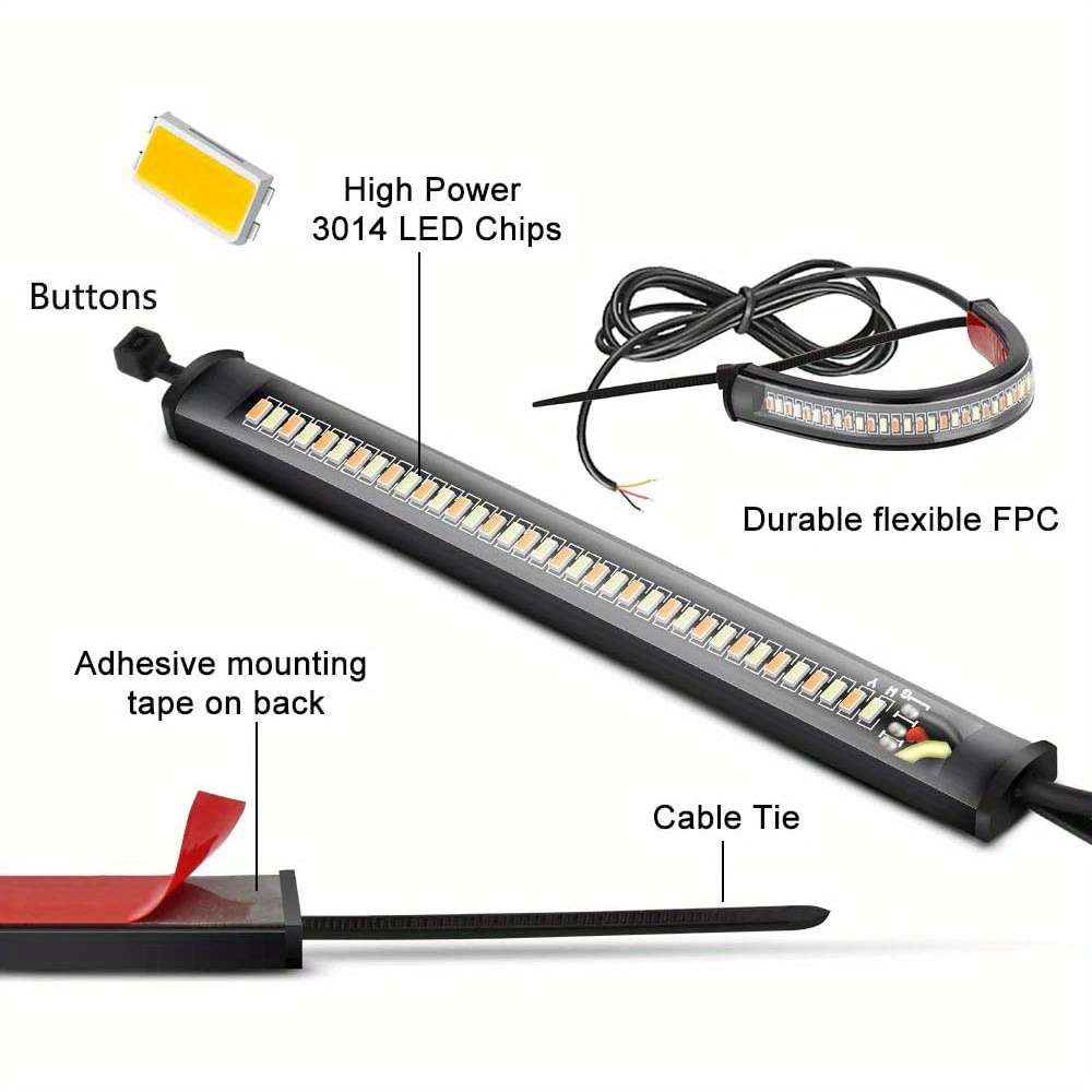 2pcs Flexible Switchback Dual-Color White & Amber Motorcycle LED Fork Turn Signal Bli
