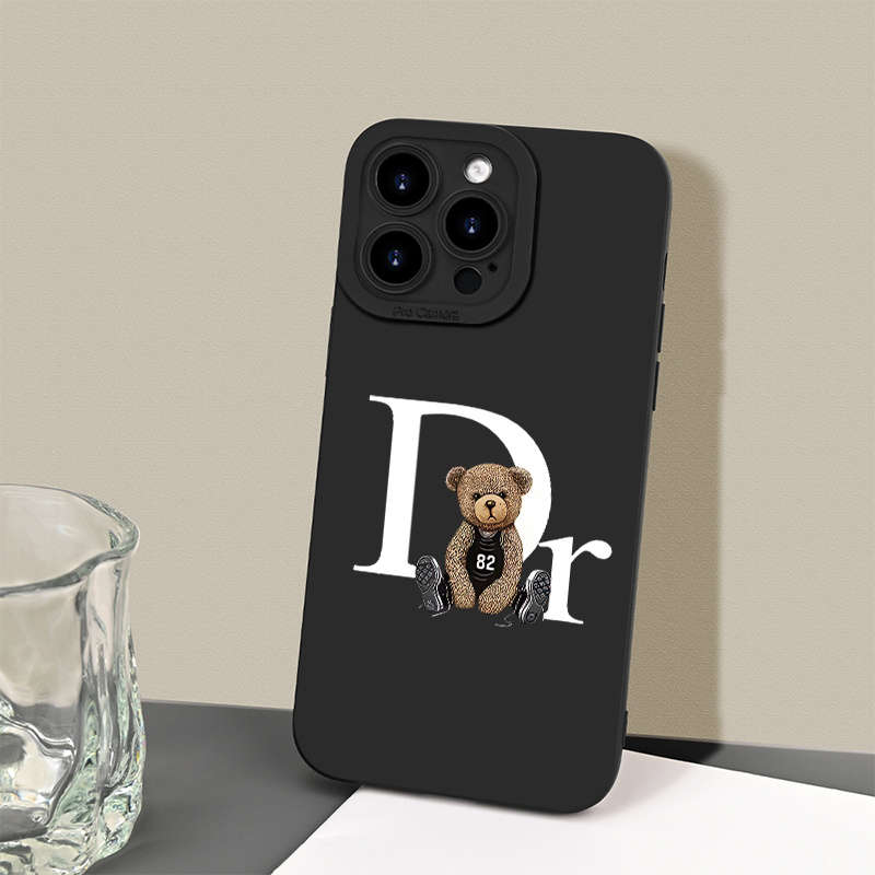 1Pc Black For iPhone 13 Mini Dr Bear Pattern Phone Case
