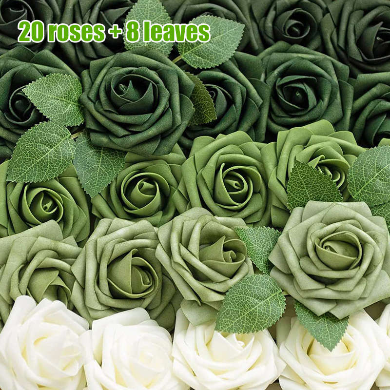 Wedding Supplies Color Green Gradient Large Rose 28Pcs