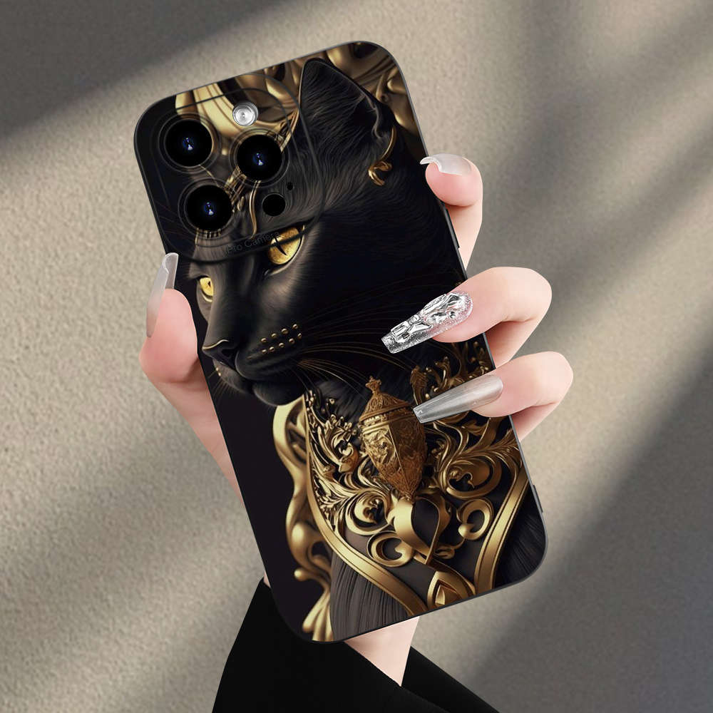 1Pc Mixed Color  For iPhone 15 Pro Max Egyptian Cat God Phone Case