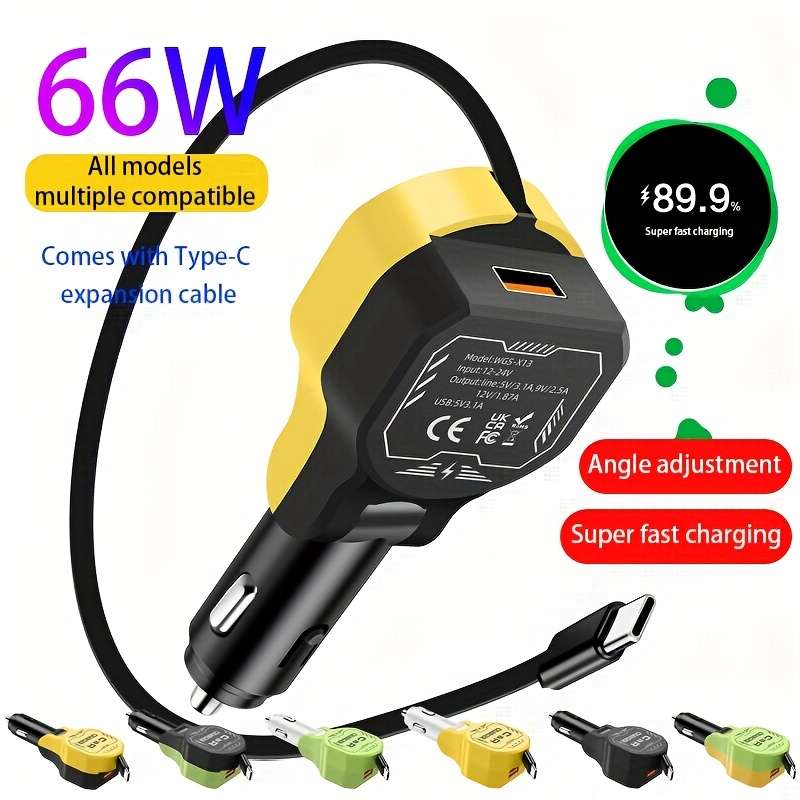 Durable This Expandable Data Cable Car Charger Features 1 To 2 Design Super