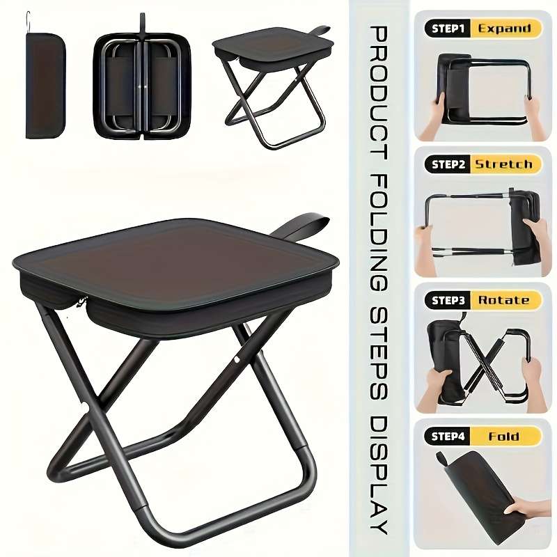 Outdoor Tables And Chairs Model Black Crossbody 2Piece Set  1 Folding Stool  1 Sticker