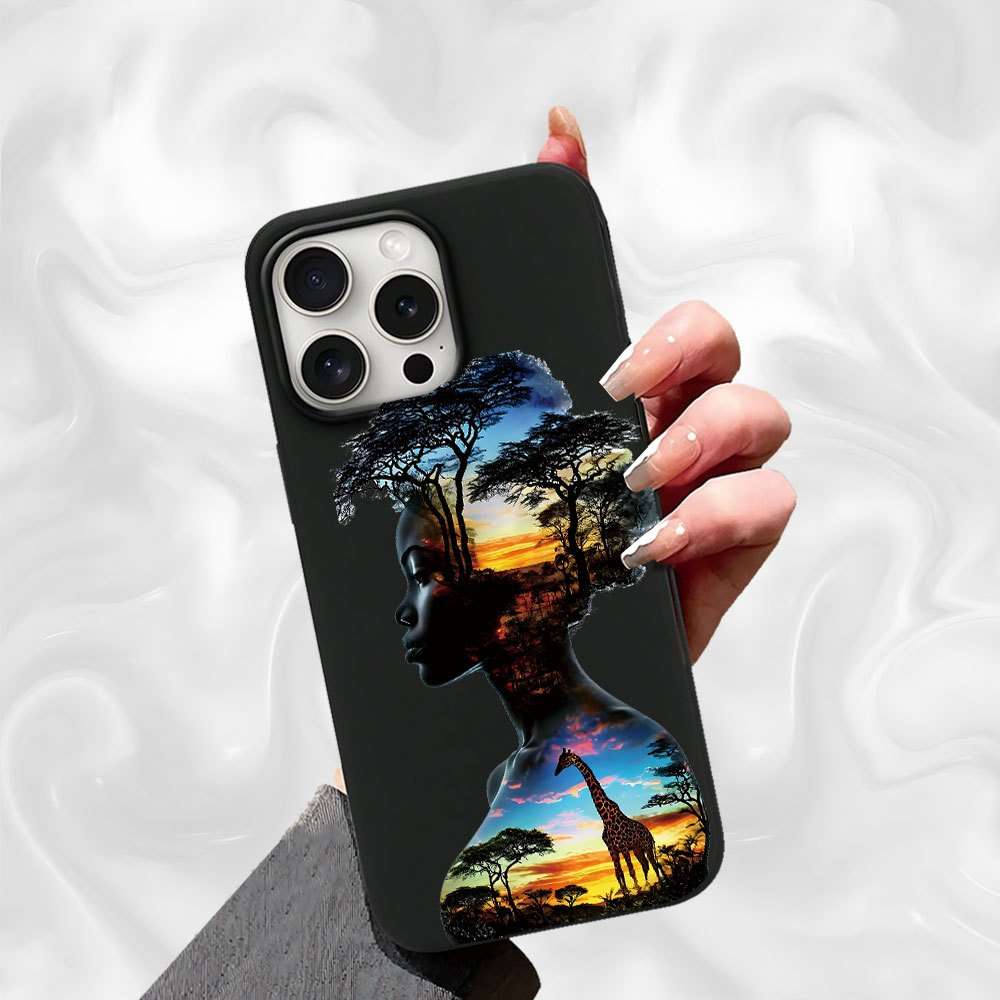 1Pc Black For iPhone 12 Mini Sunset African Beauty Phone Case