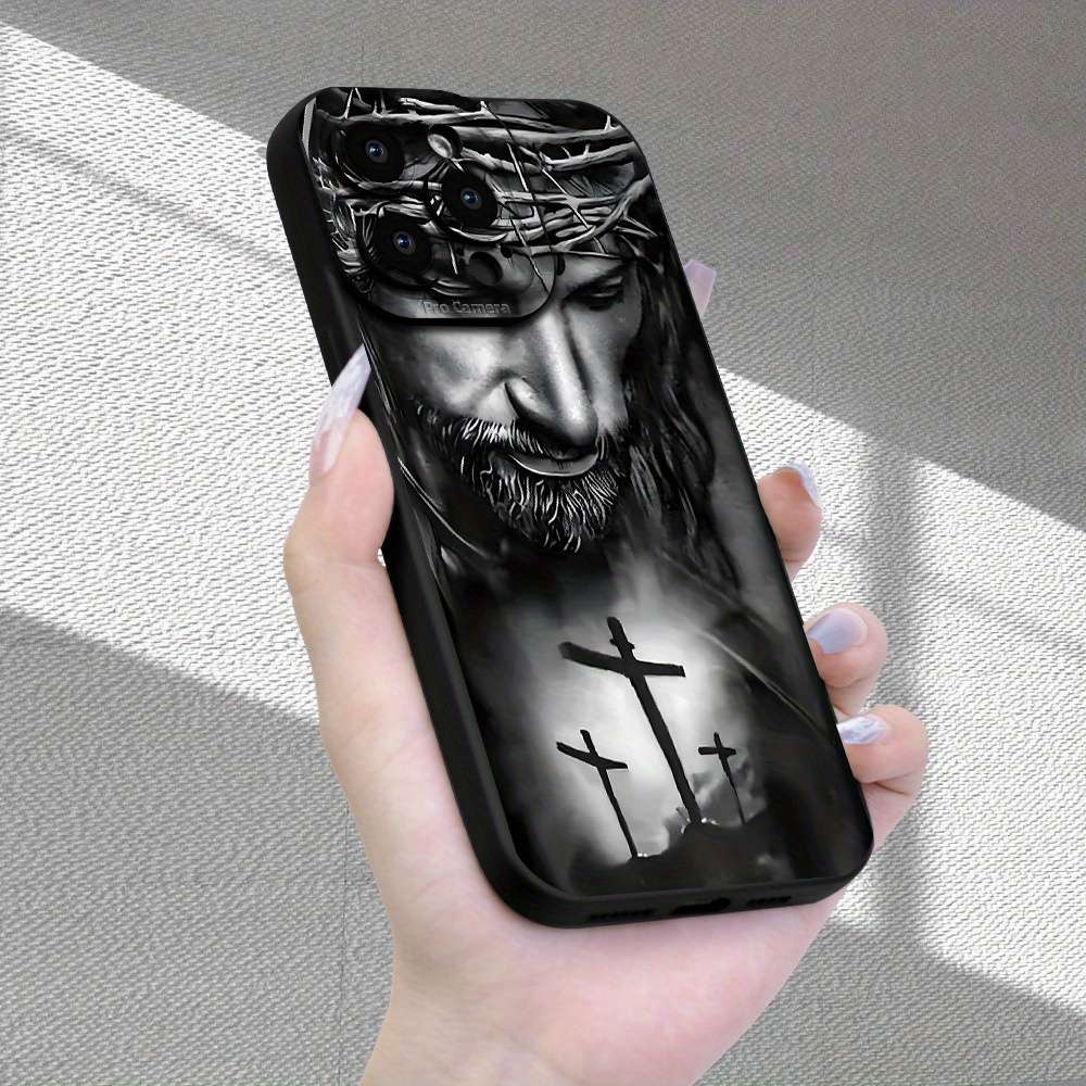 1Pc Black For iPhone 16 Plus Pirate And Cross Pattern Phone Case