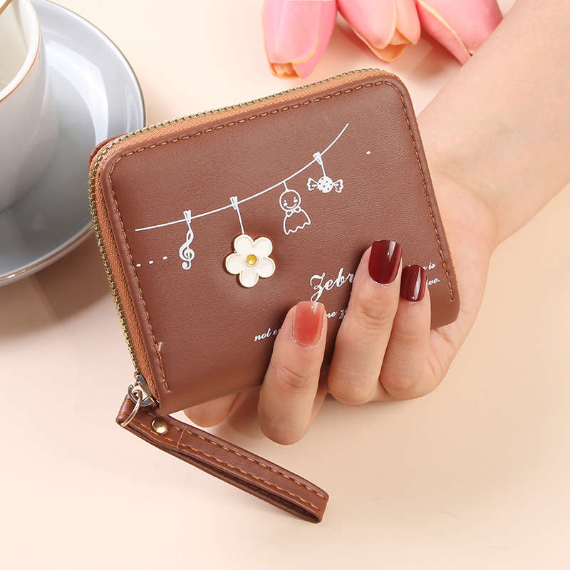 Elegant Pink Zipper Wallet With Floral Designlarge Capacity Multi-Compartment Card Holder F