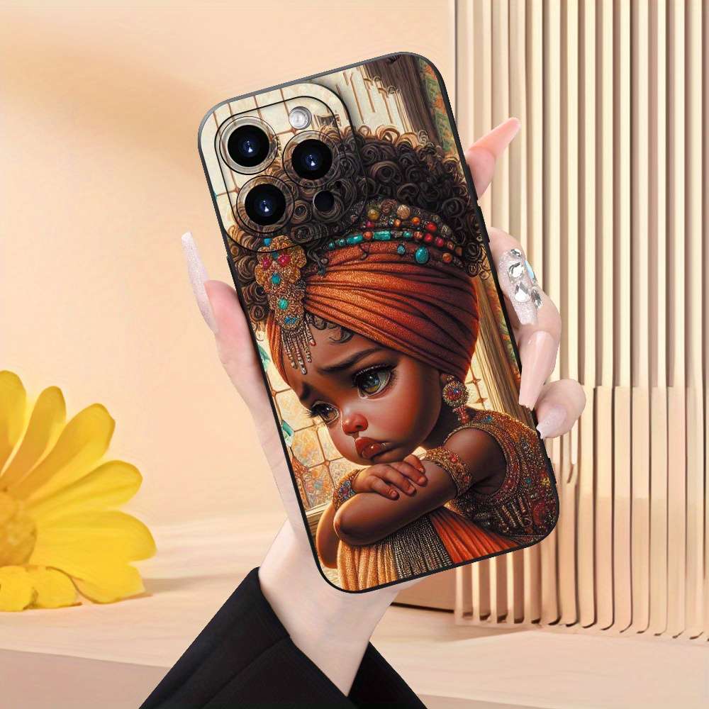 1Pc Black For iPhone 14 Plus African Girl Phone Case