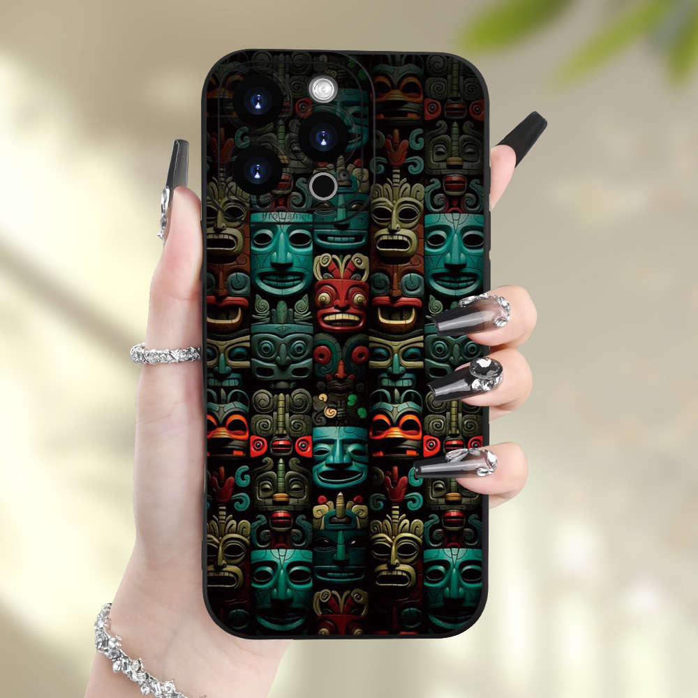 1Pc Black For iPhone 12 African Style Totem Phone Case