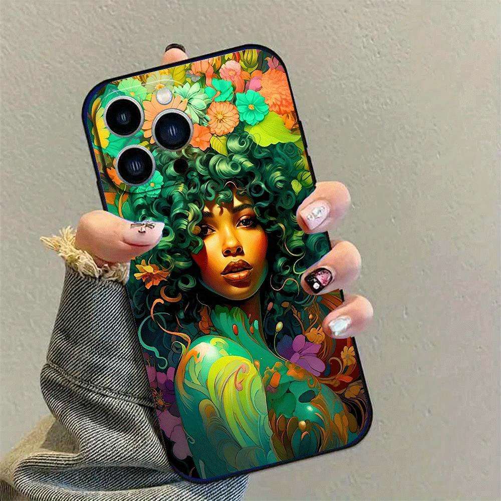 1Pc Black For iPhone 16 Plus African Style TPU Phone Case