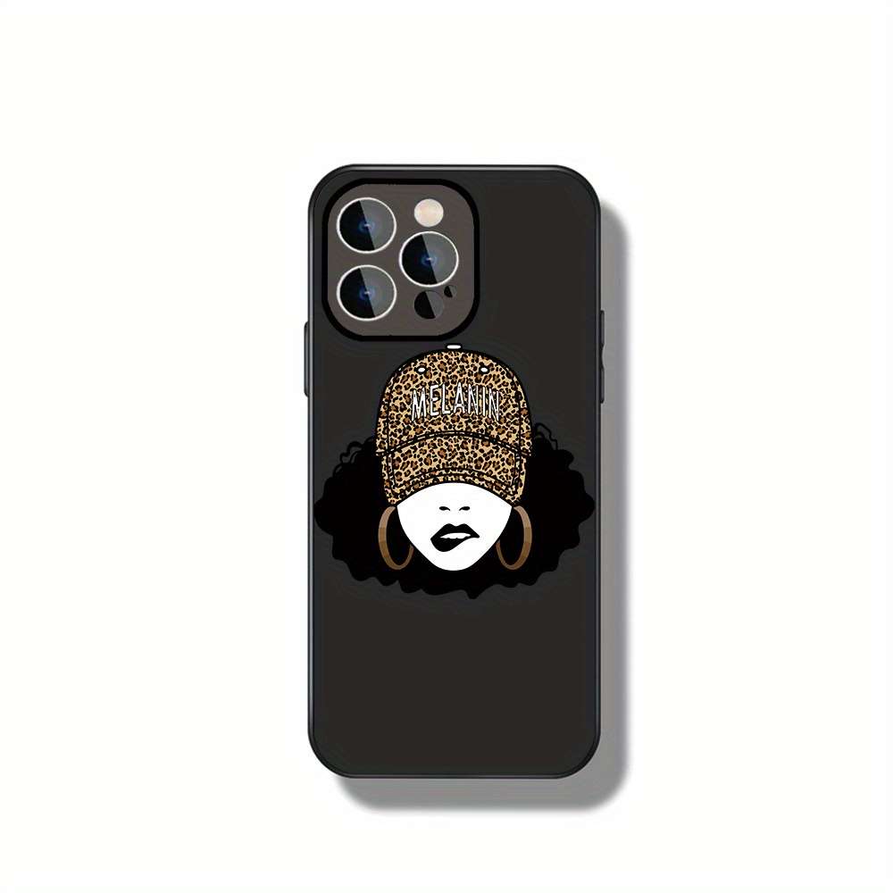 1Pc Black For iPhone 16 Pro Melanin And Leopard Print Phone Case