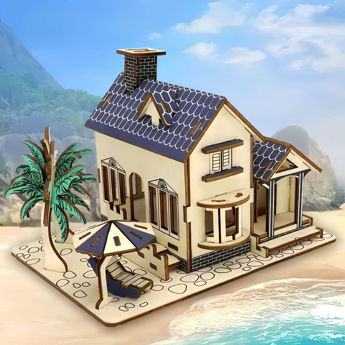 3D Building Model Puzzle Set Style Ocean View Cottage