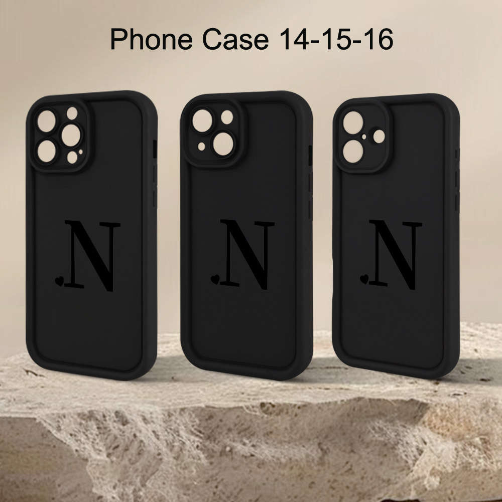1Pc Black For iPhone 15 Plus Letter N Phone Case