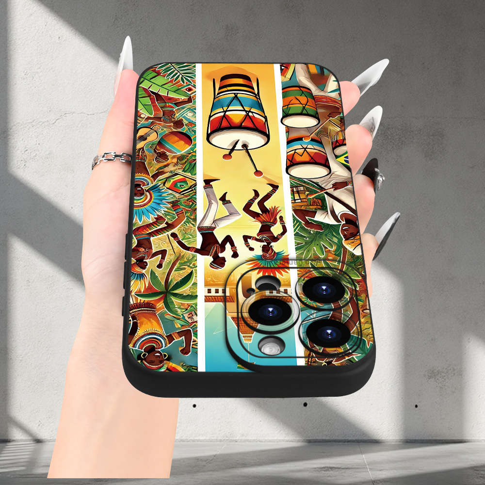 1Pc Black For iPhone 14 African Cultural Patterns Phone Case