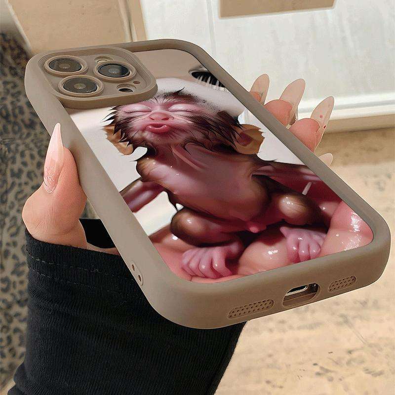 1Pc Dark Brown For iPhone 15 Plus Brown Monkey Pattern Phone Case