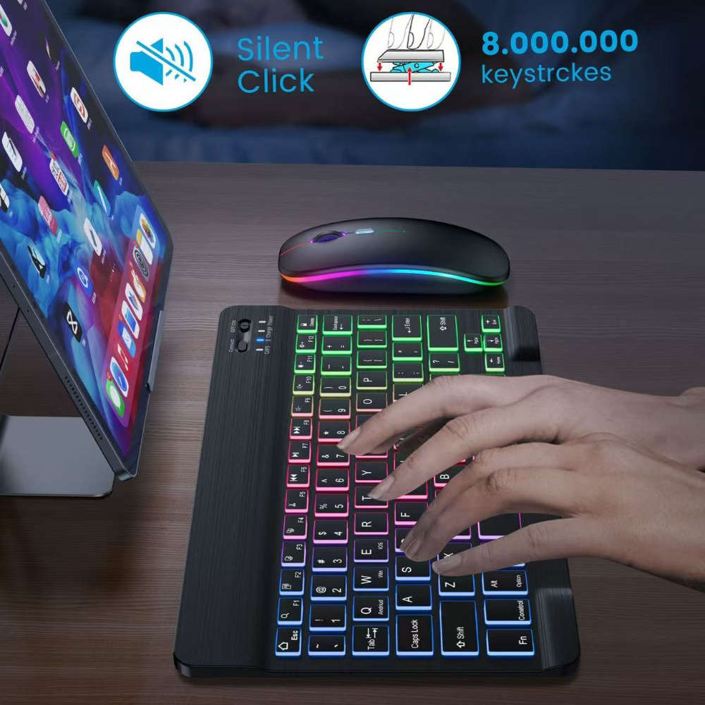 7-Color Backlit Portable Wireless Keyboard And Mouse Set