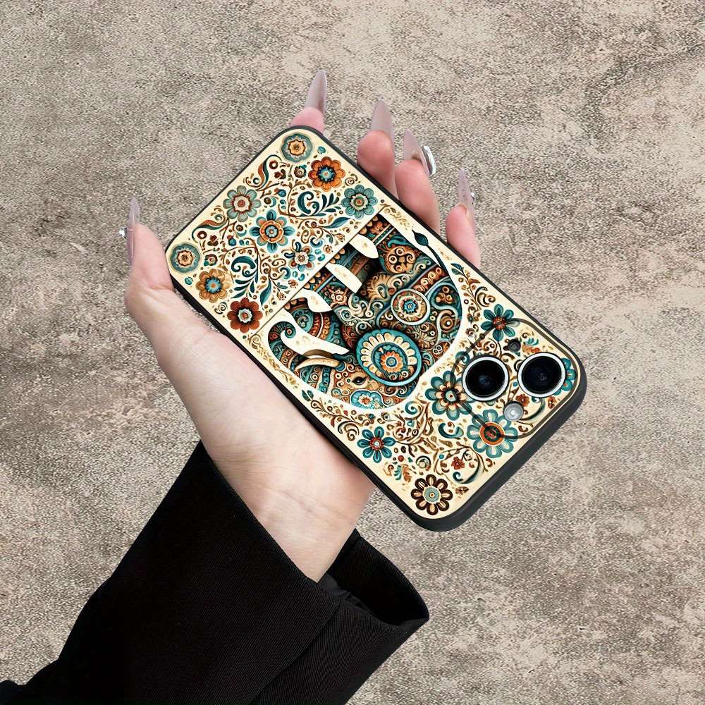 1Pc Mixed Color For iPhone 16 Plus Ethnic Elephant And Floral Phone Case