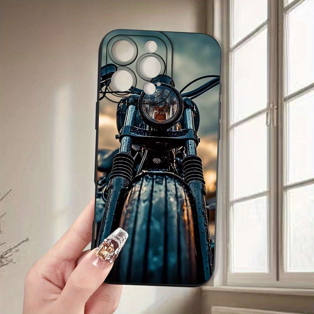 Black For iPhone 14 Pro Max Motorcycle Pattern Phone Case