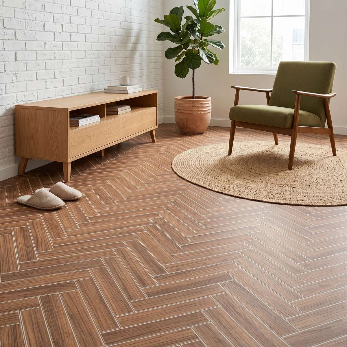 Self Adhesive Floor Stickers Herringbone Pattern Floor 30*200Cm