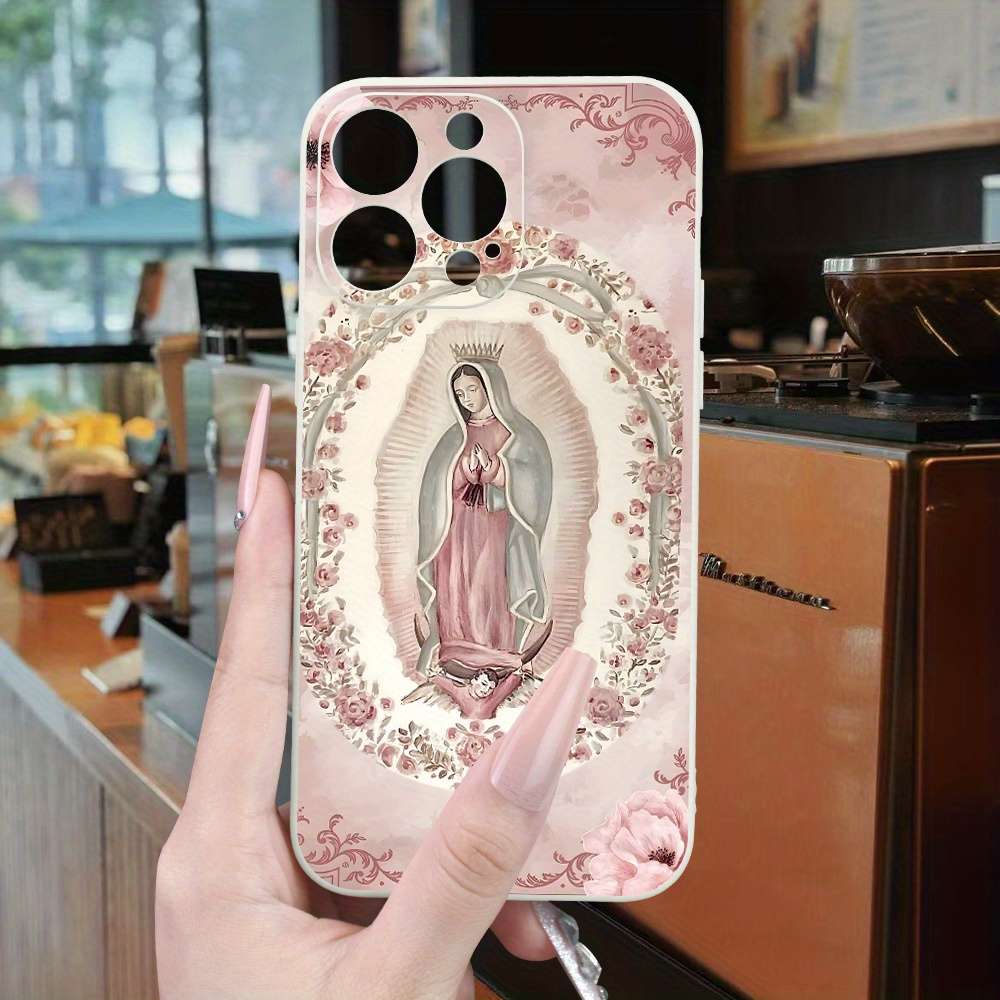 1Pc Beige For iPhone 15 Pro Retro Virgin Mary Phone Case