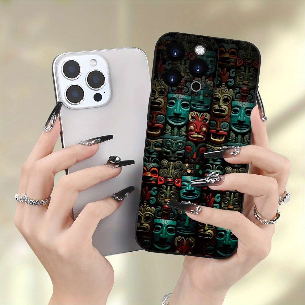 1Pc Black For iPhone 12 African Style Totem Phone Case