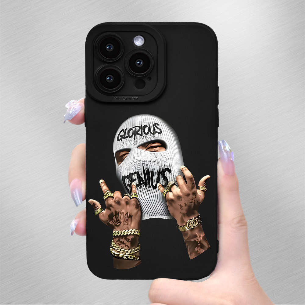 1Pc Black For iPhone 16 Plus Masked Bandit Print Phone Case