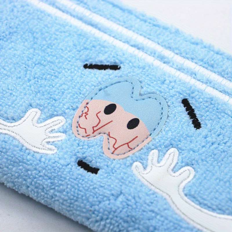 Sky Blue Cartoon Plush Zip Wallet Large Capacity Card Holder With Smiling Face Design Soft S
