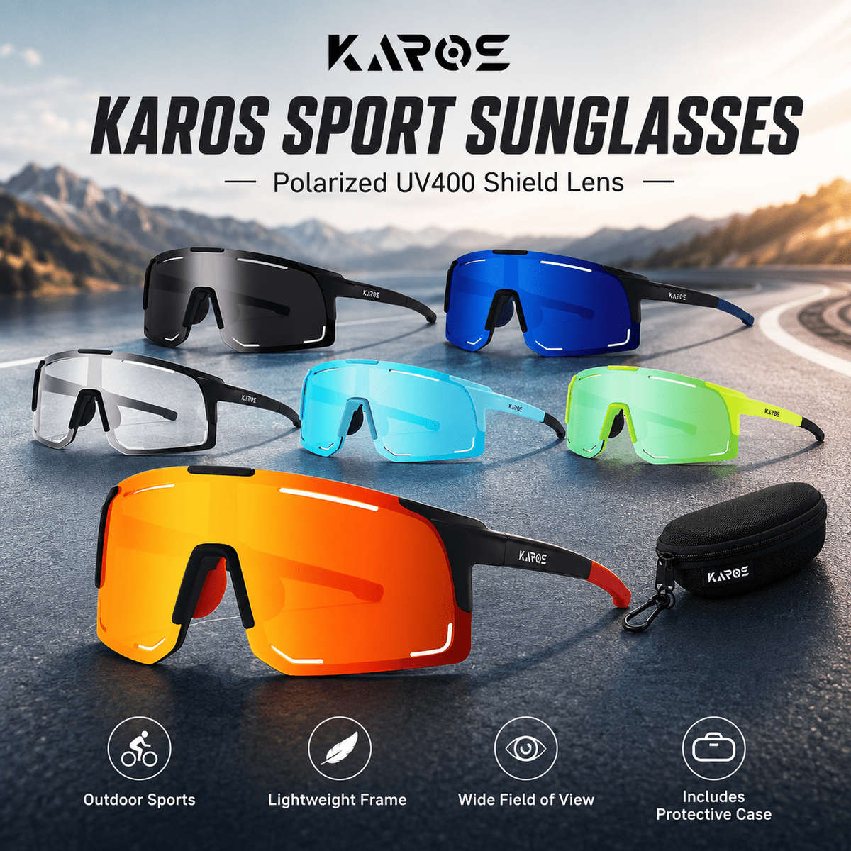Cycling Glasses Color Black Frame Transparent Lens