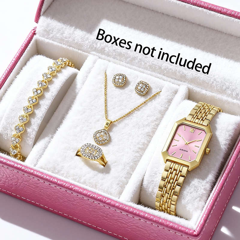 6Pcs Charming Women Quartz Watch Jewelry Rhinestone Square White