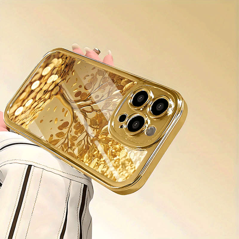 1Pc Golden For iPhone 16 Plus Gold Coin Tree Phone Case