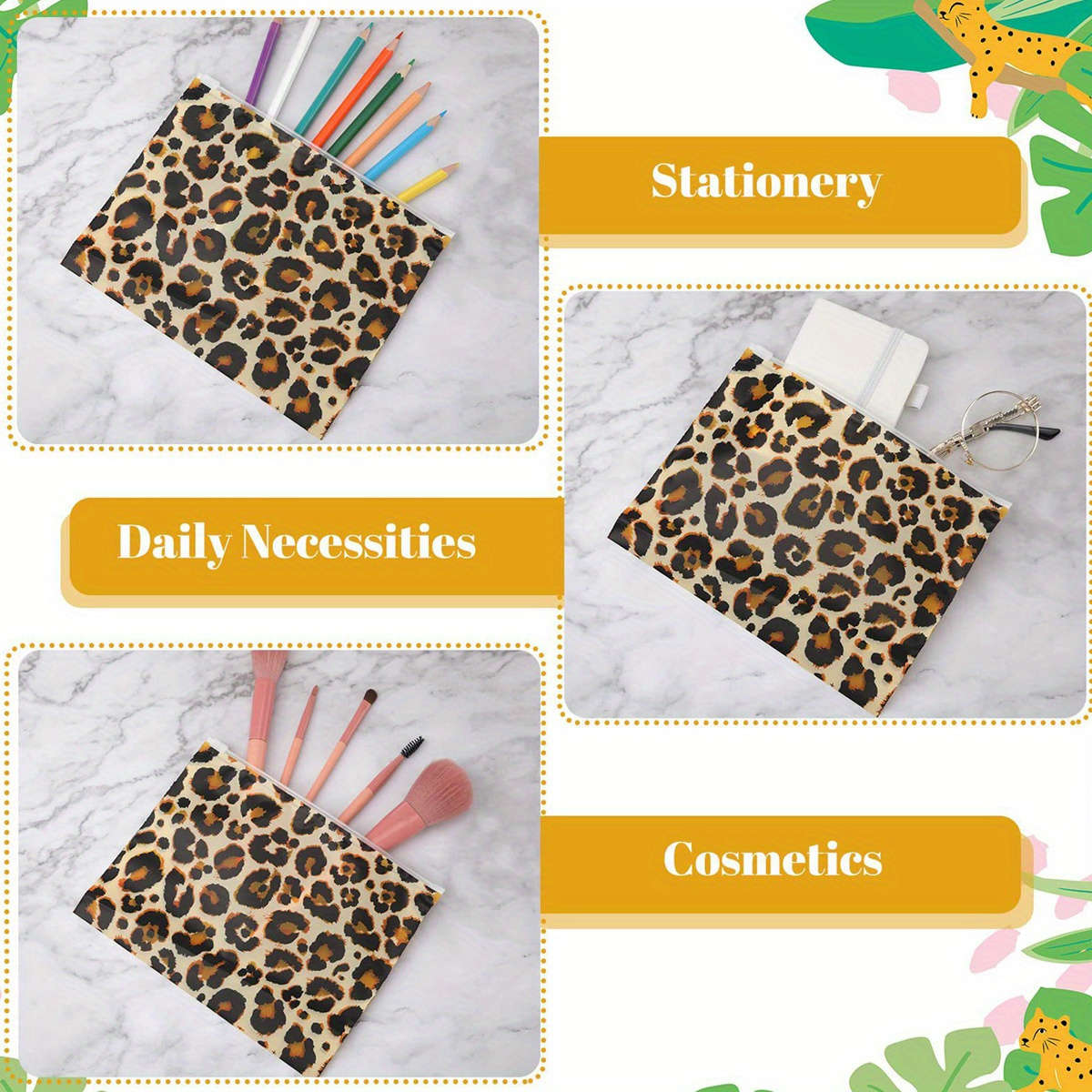 Storage Bag Color 5Pcs Leopard Print Cosmetic Bag