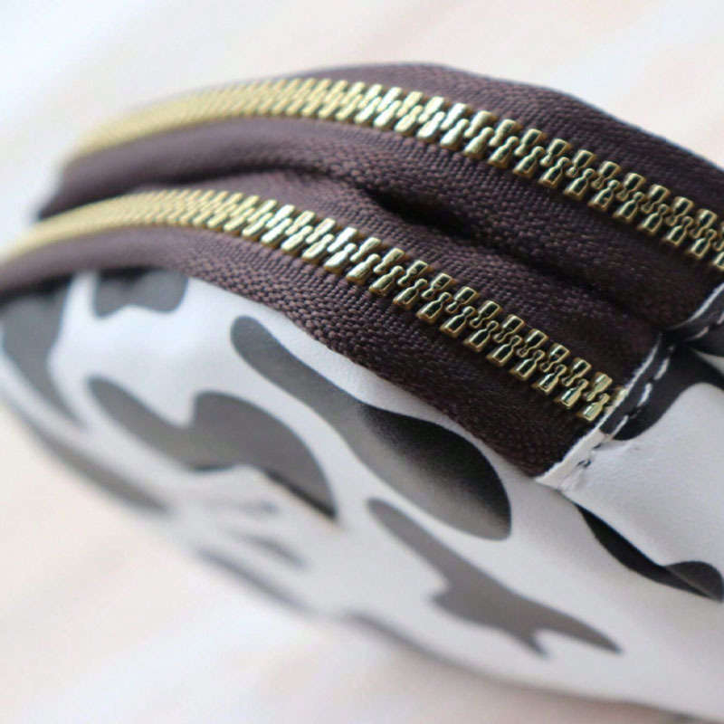 Cow Print Double Zipper Large Capacity Walletdurable Polyester Coin Purse With Multiple Compa