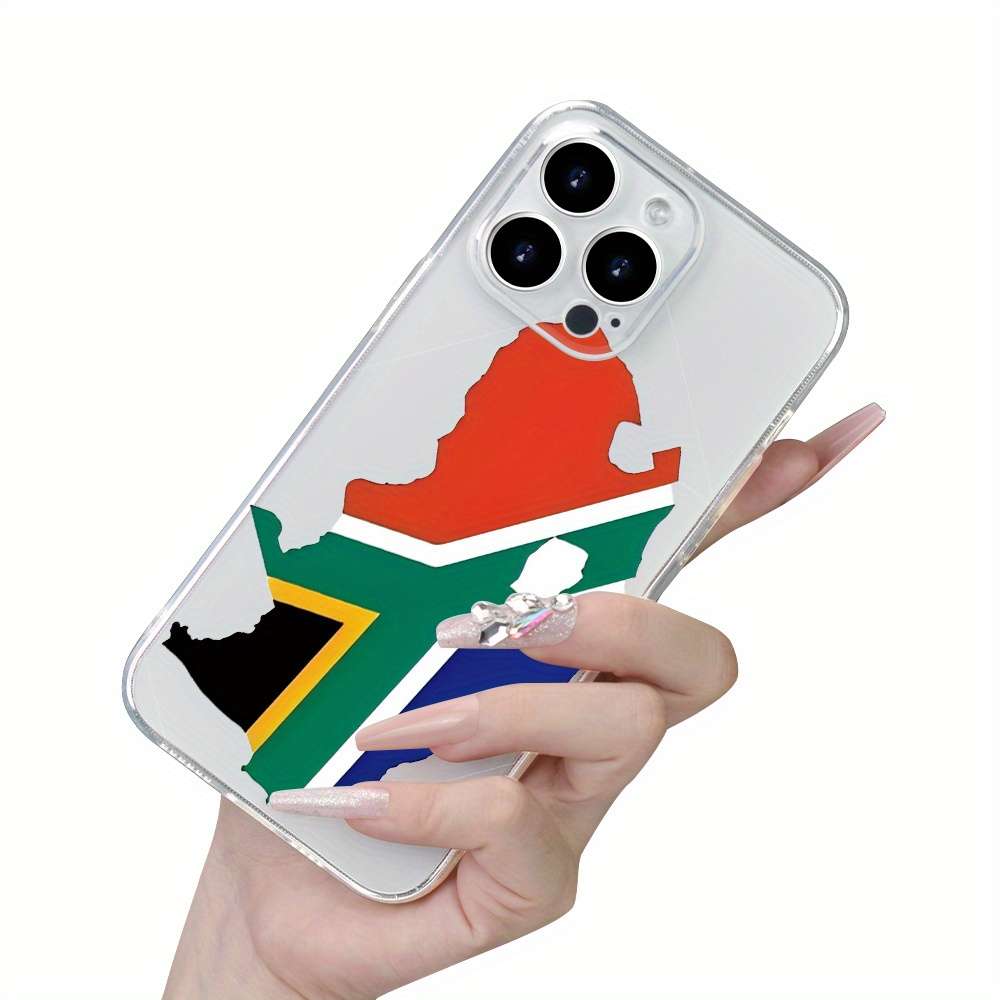 1Pc Transparent For iPhone 13 South African Map And Flag Pattern Phone Case