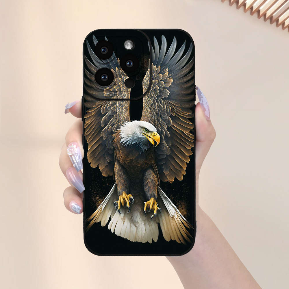 1Pc Black For iPhone 16 Plus Majestic Eagle Design Phone Case