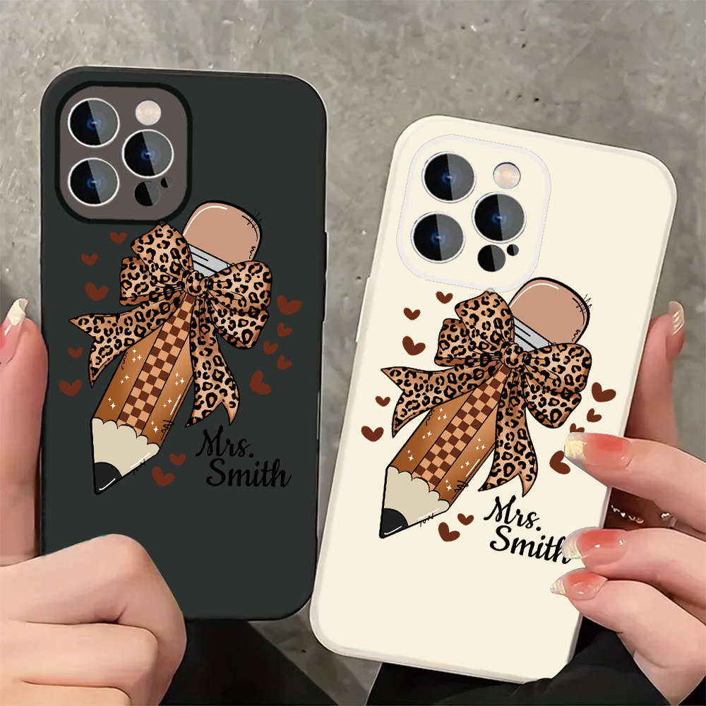 1Pc Black For iPhone 13 Pro Leopard Print Bow Phone Case