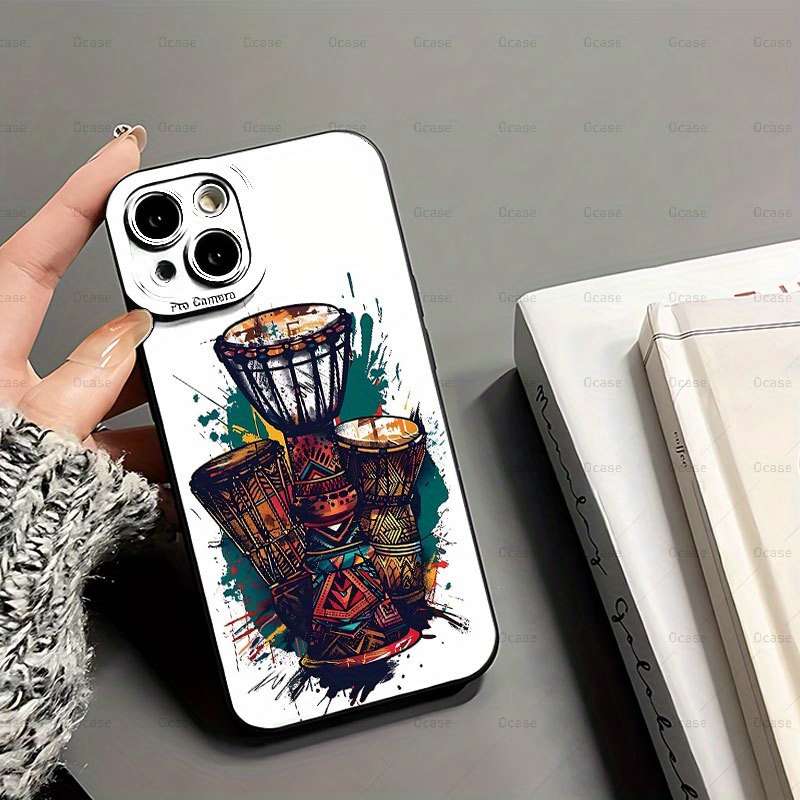 1Pc Black For iPhone 13 Mini African Drum Printing Phone Case