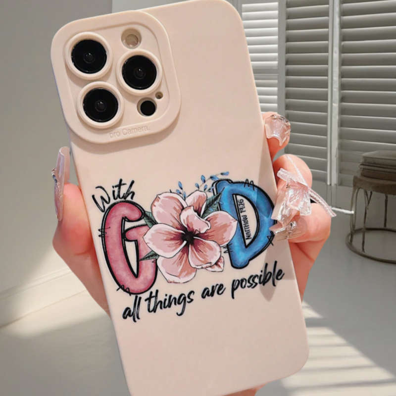 1Pc Ivory White For iPhone 16 Pro Max Floral Letter Design Phone Case