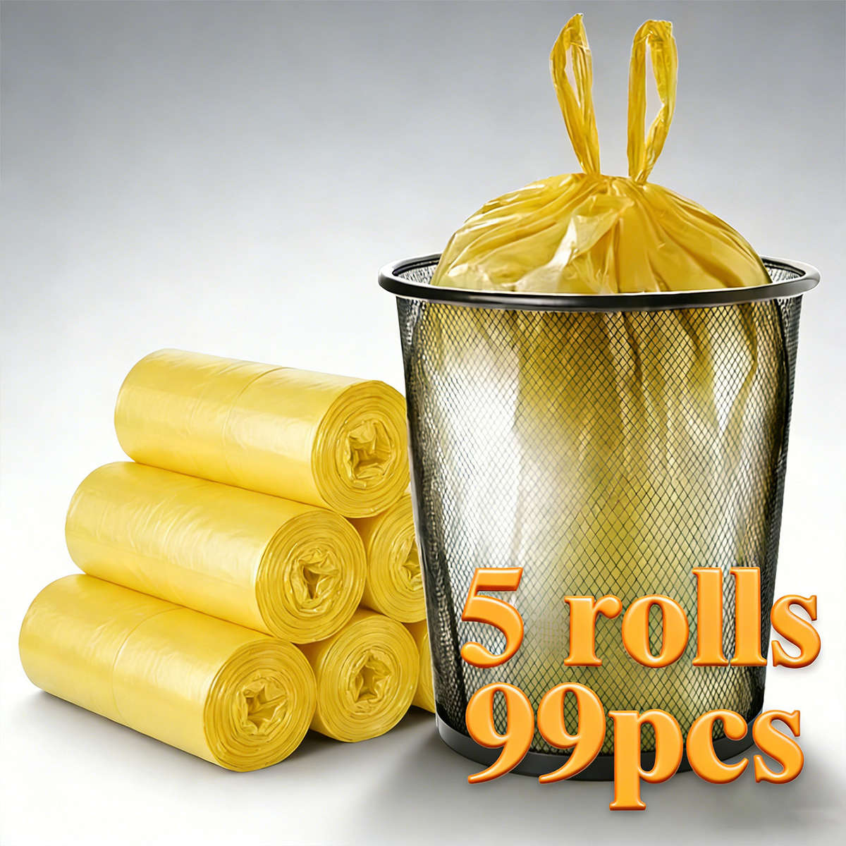 Trash Bag99Pcs5Roll Yellow