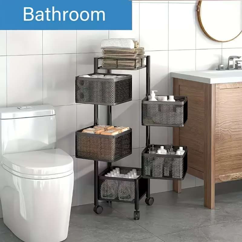 Bathroom Storage Rack Color Metal White 5Layer Rotation