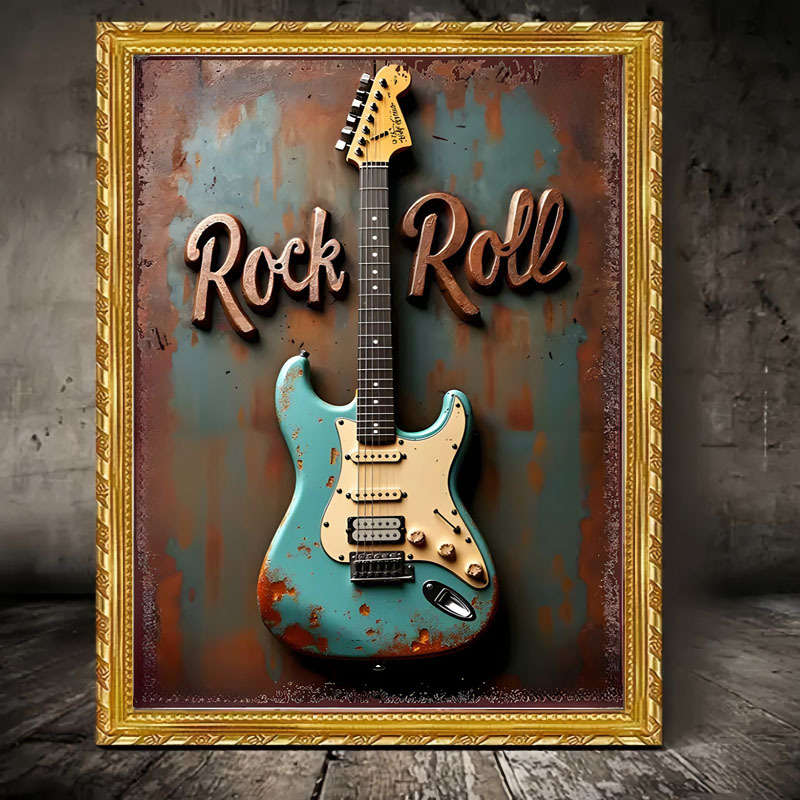 Vintage Rock Guitar Canvas Print Poster Frameless 2D Wall Art Waterproof Indoor Decor Fo