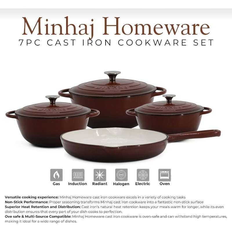 7Pcs Elite Heavy Duty Cast Iron Dutch Oven Catering