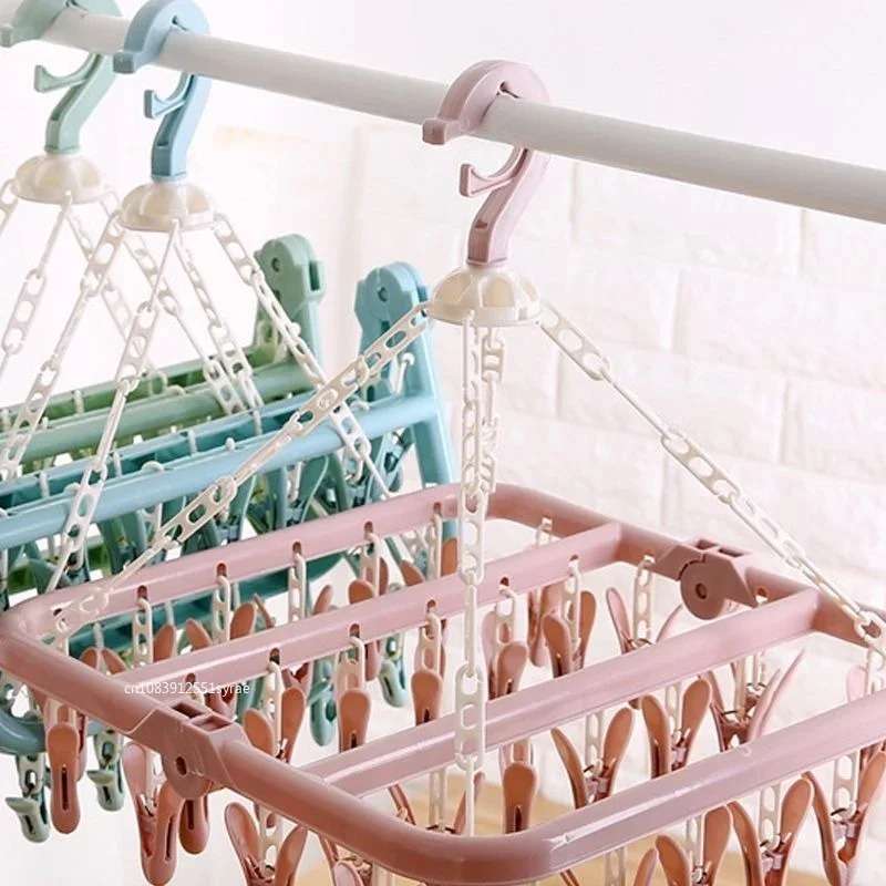 Clothes Rack Blue Storage 32Clips