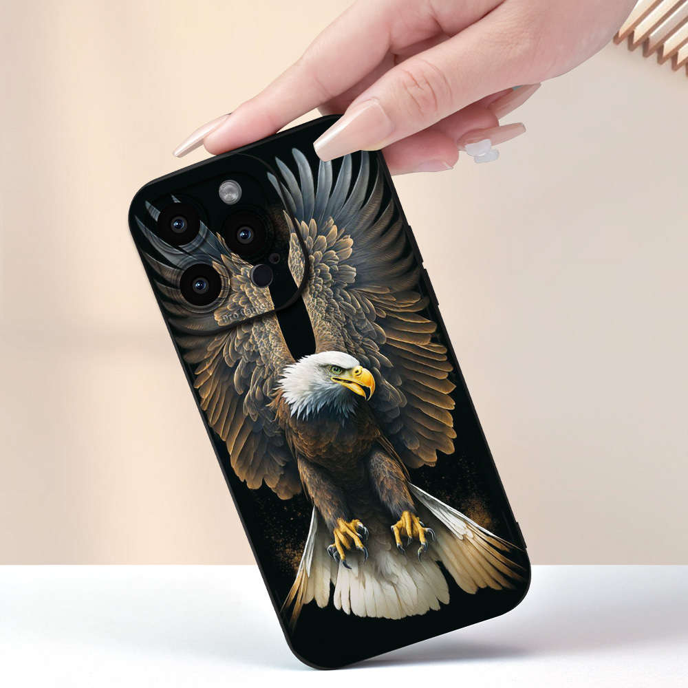 1Pc Black For iPhone 16 Plus Majestic Eagle Design Phone Case
